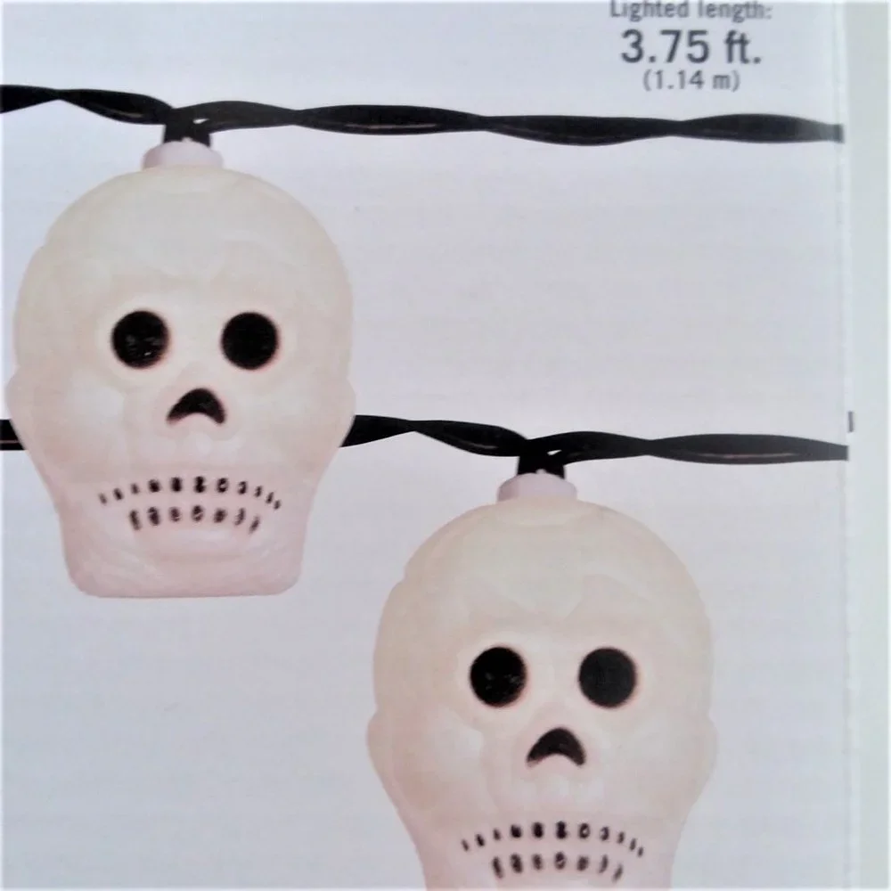 Skull String Lights Halloween Decoration 10pc Skeleton Party Fun Emo NEW Vintage